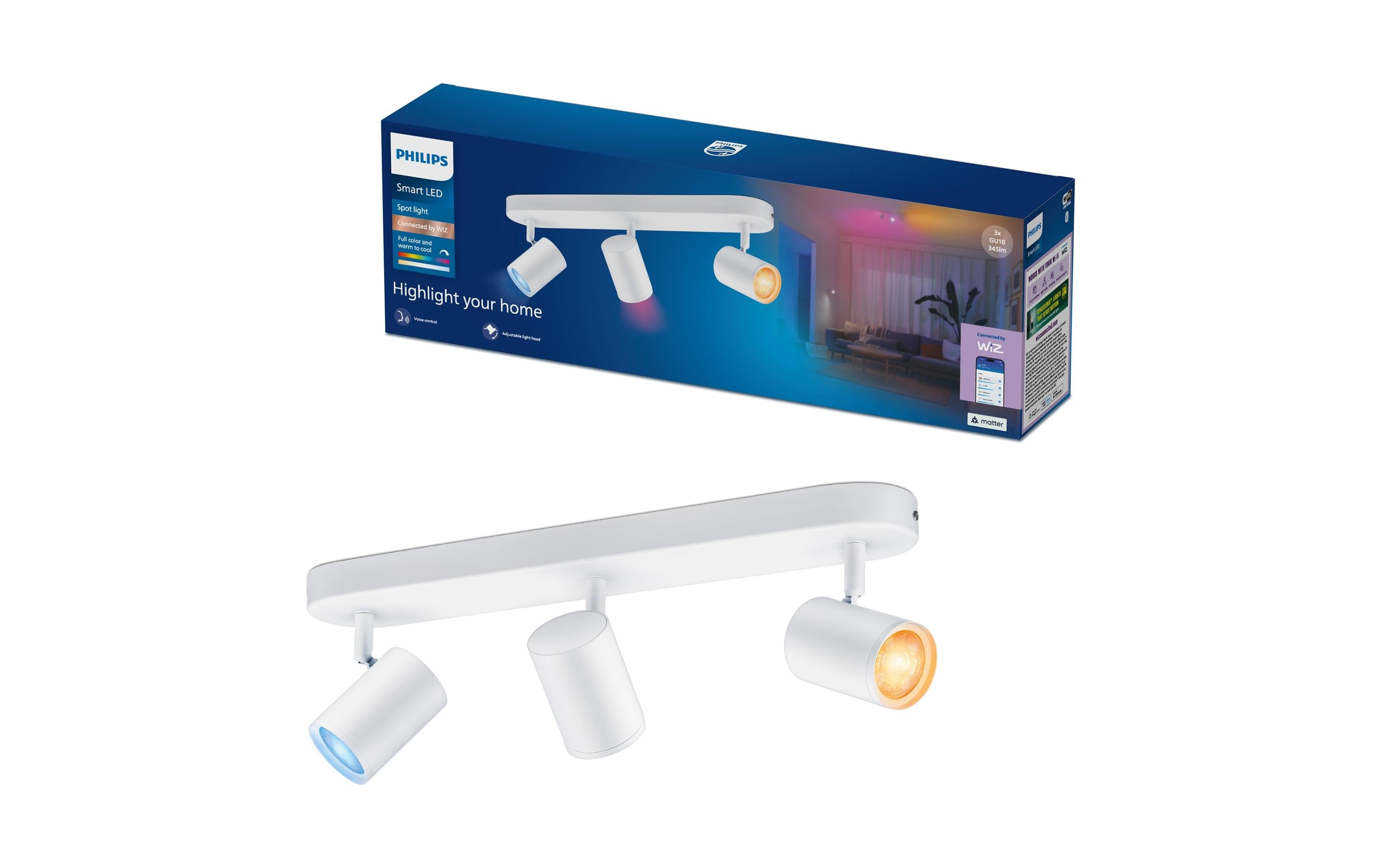 Philips Smart Lighting Smarter 3-flammiger Spot Weiss, GU10, 16 Mio. Farben