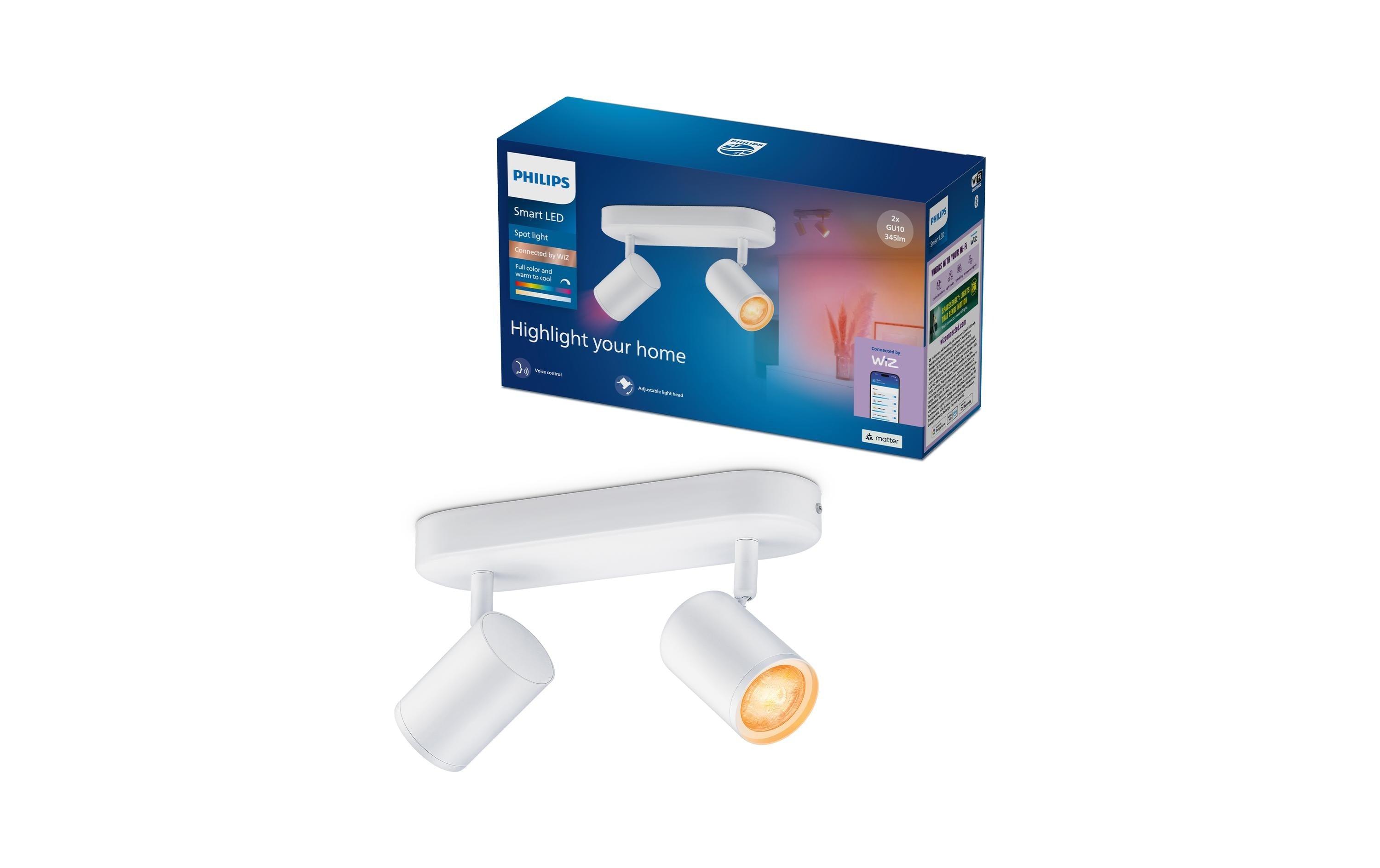 Philips Smart Lighting Smarter 2-flammiger Spot Weiss, GU10, 16 Mio. Farben