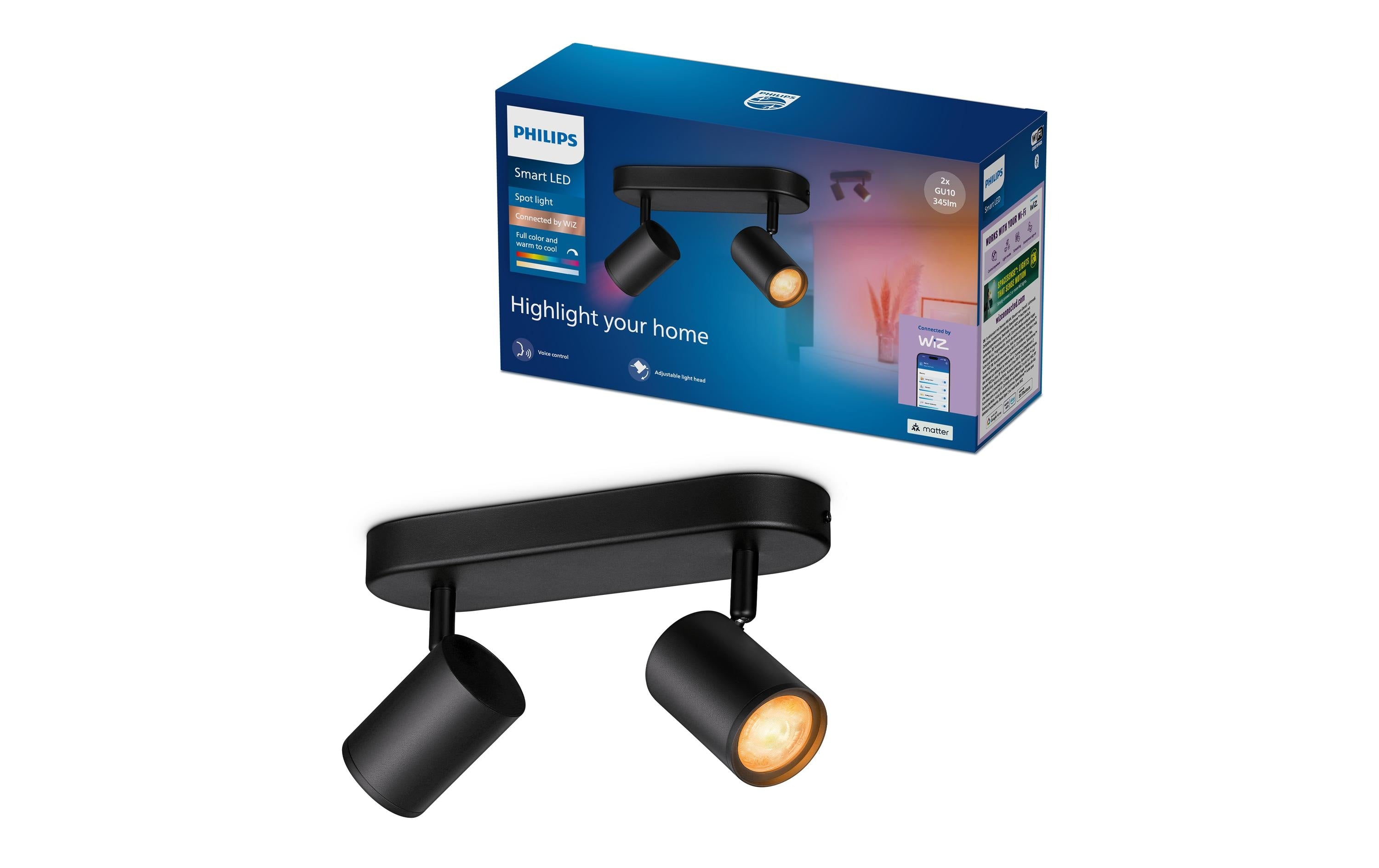 Philips Smart Lighting Smarter 2-flammiger Spot Schwarz, GU10, 16 Mio. Farben
