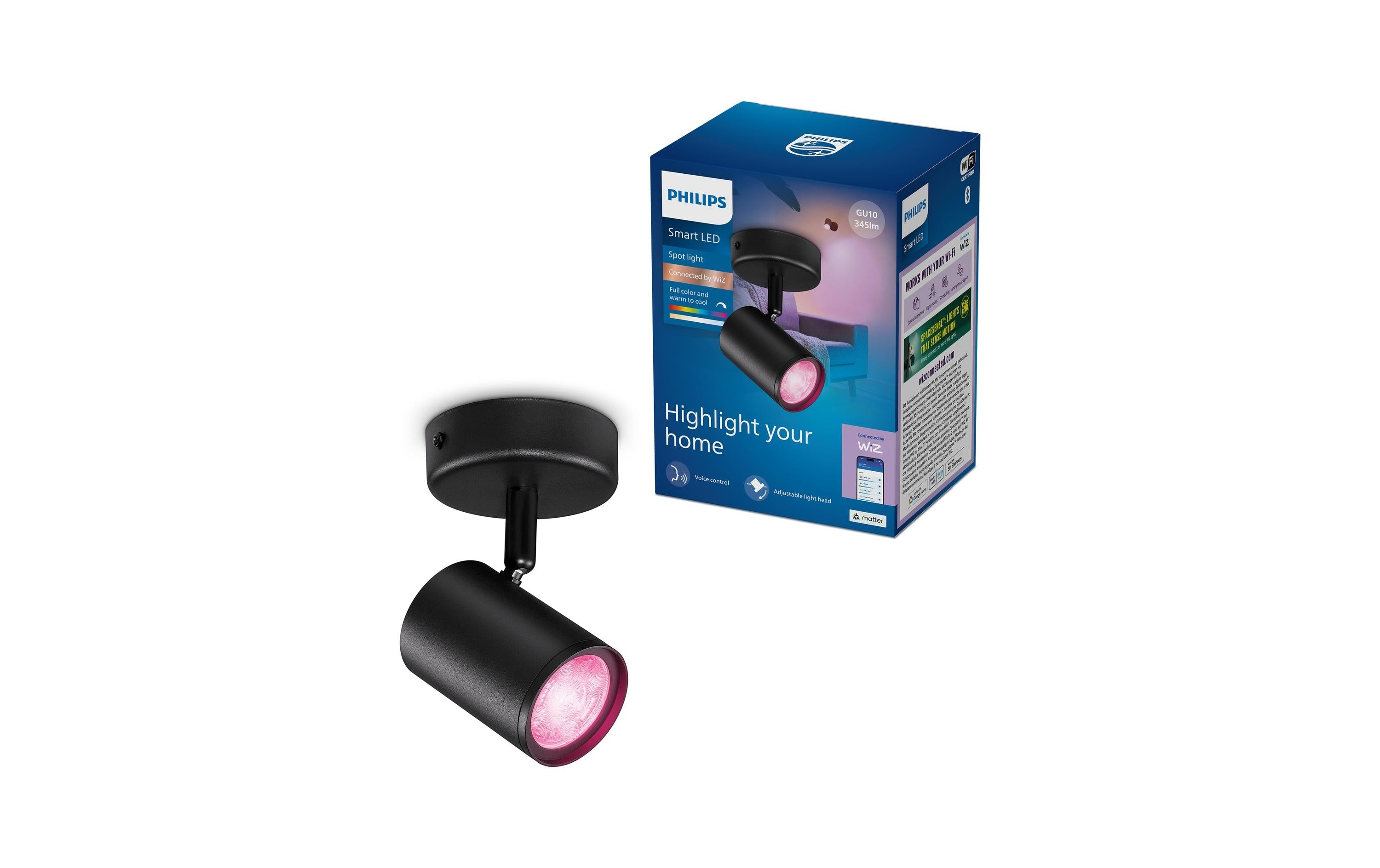 Philips Smart Lighting Smarter Spot Schwarz, GU10, 16 Mio. Farben, 2200-6500 Kelvin