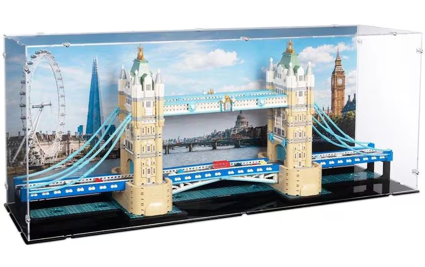 iDisplayit Acryl-Display für LEGO® 21067 Tower Bridge (Mit Hintergrundbild & schwarzem Boden)