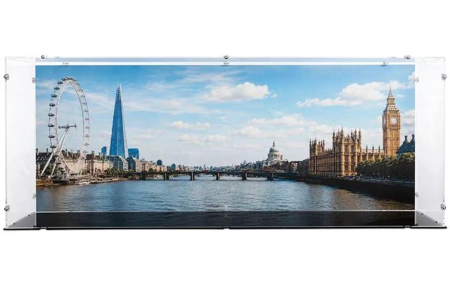 iDisplayit Acryl-Display für LEGO® 21067 Tower Bridge (Mit Hintergrundbild & schwarzem Boden)