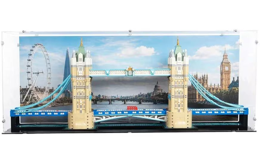 iDisplayit Acryl-Display für LEGO® 21067 Tower Bridge (Mit Hintergrundbild & schwarzem Boden)