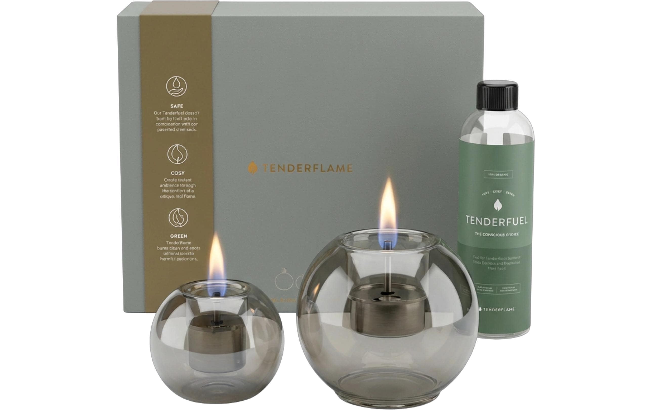 Tenderflame Globus 10 & 15 Glas Graphit Grau