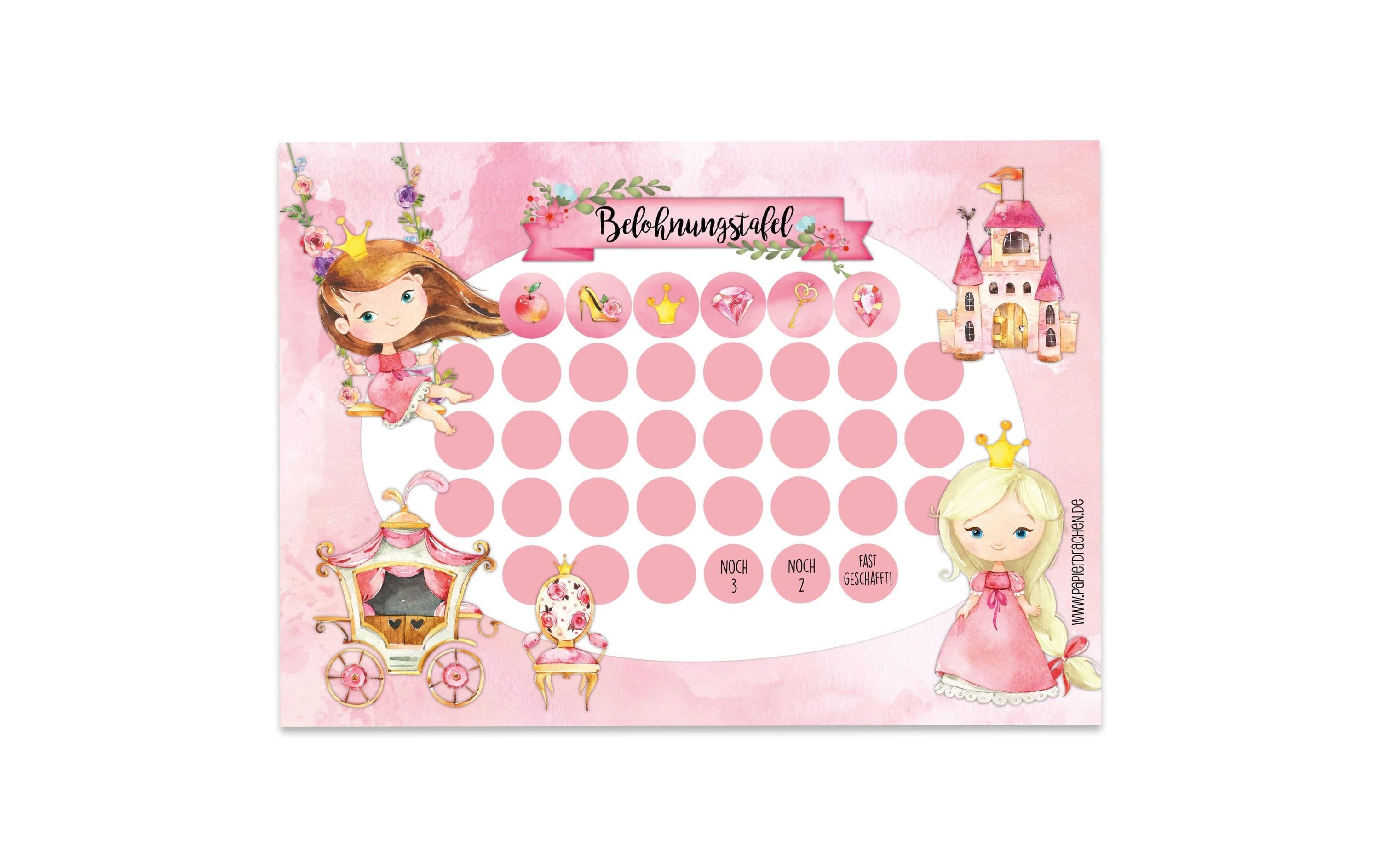 Papierdrachen Belohnungstafel 10 Blatt mit Stickern Motiv Prinzessin