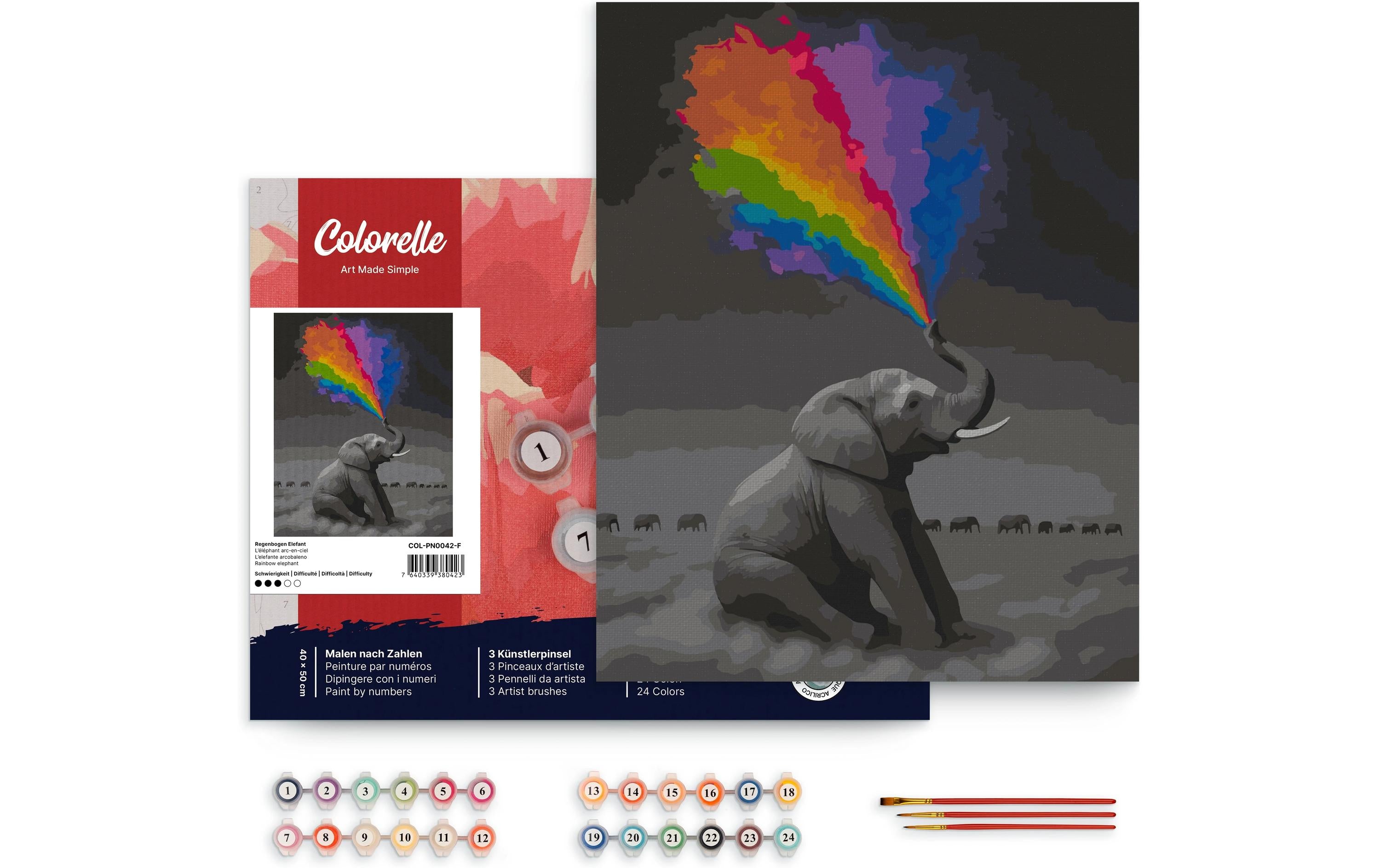 Colorelle Malen nach Zahlen: Regenbogen Elefant