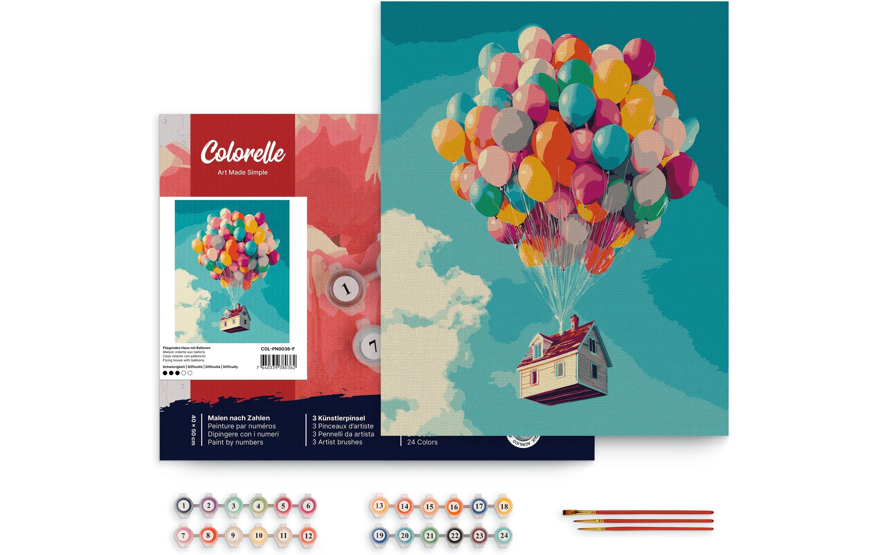 Colorelle Fliegendes Haus mit Ballonen 40 x 50 cm