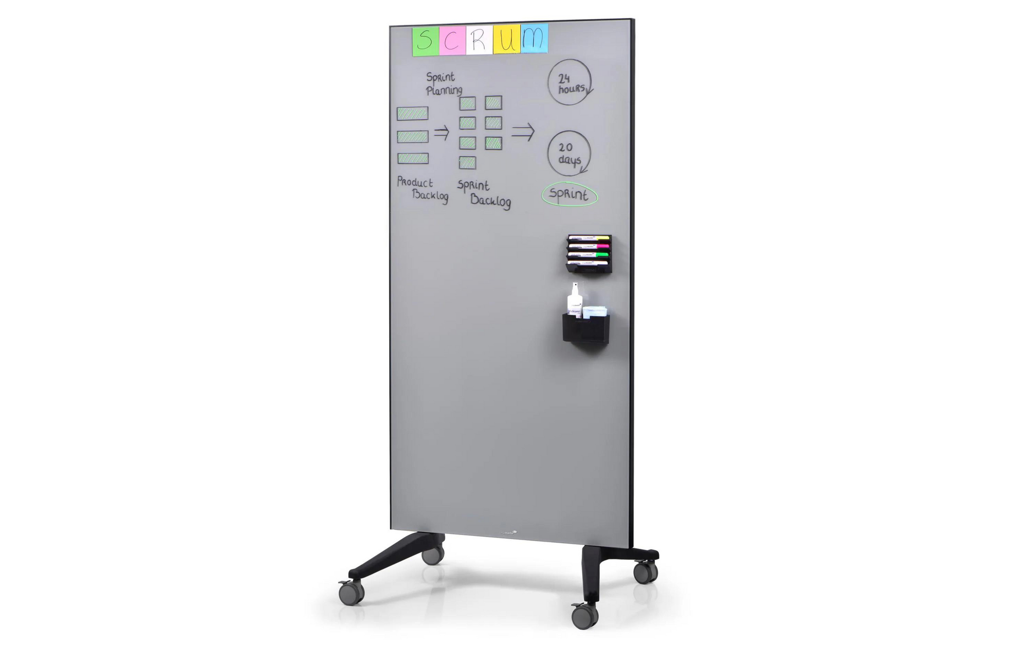 Legamaster magnetic glass board 175 cm x 95 cm, gray